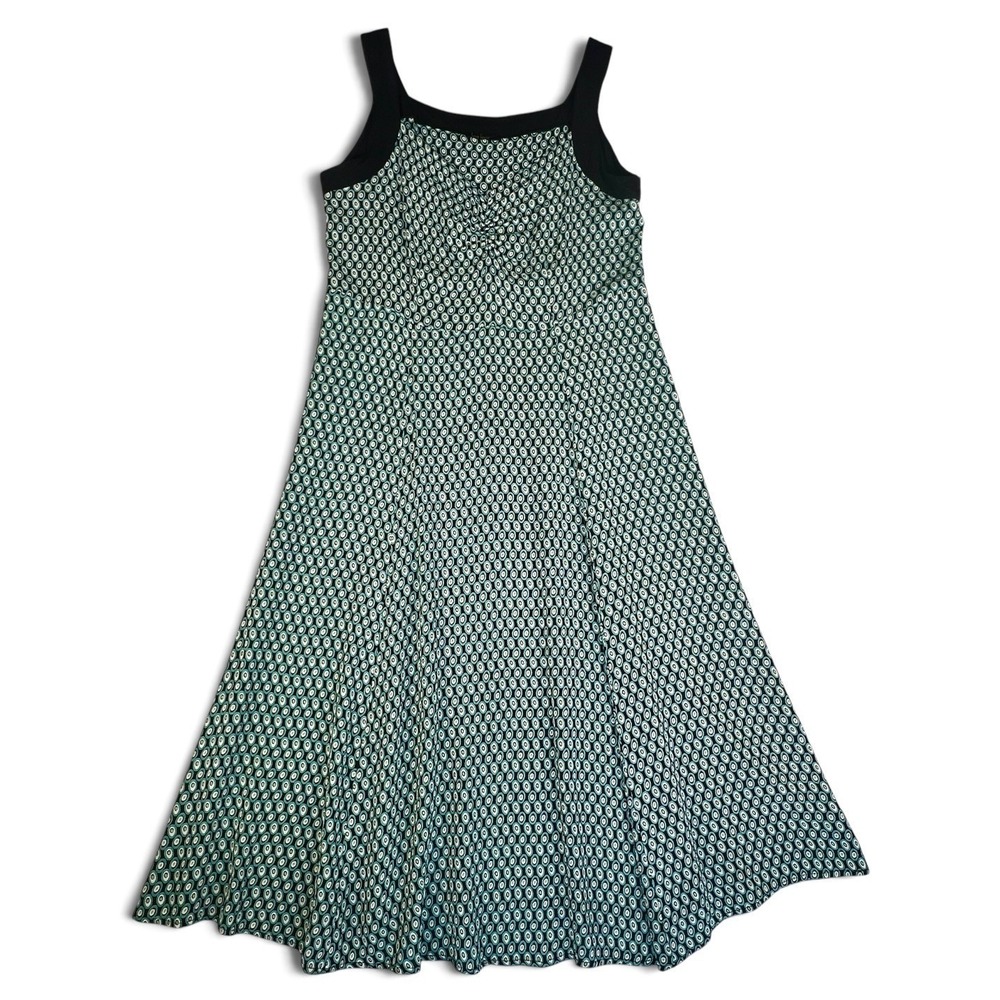 Loco Lindo Vintage Midi Dress Size Small Crepe Fit Flare Black Turquoise